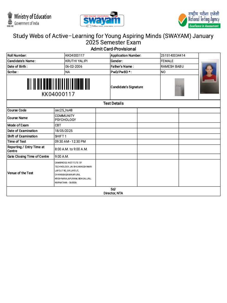 Admit Card | PDF | Identity Document