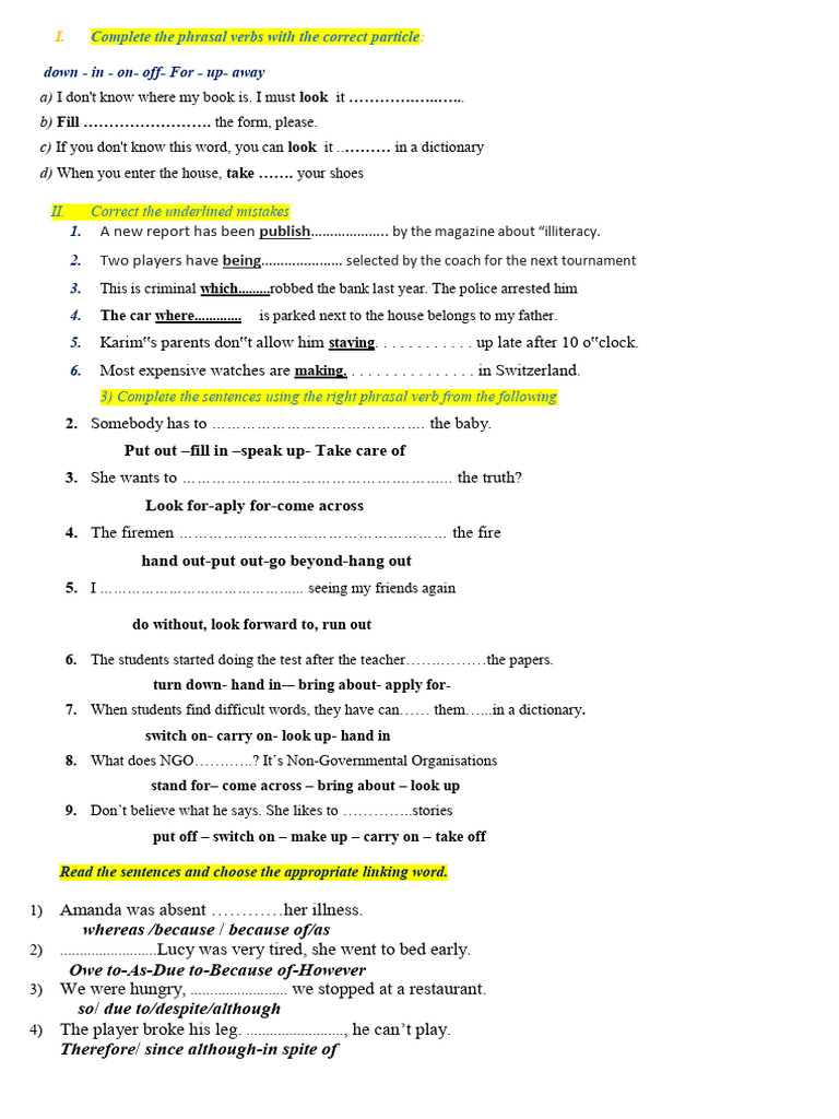 Phrasal Verbs and Sentence Correction Exercises | PDF