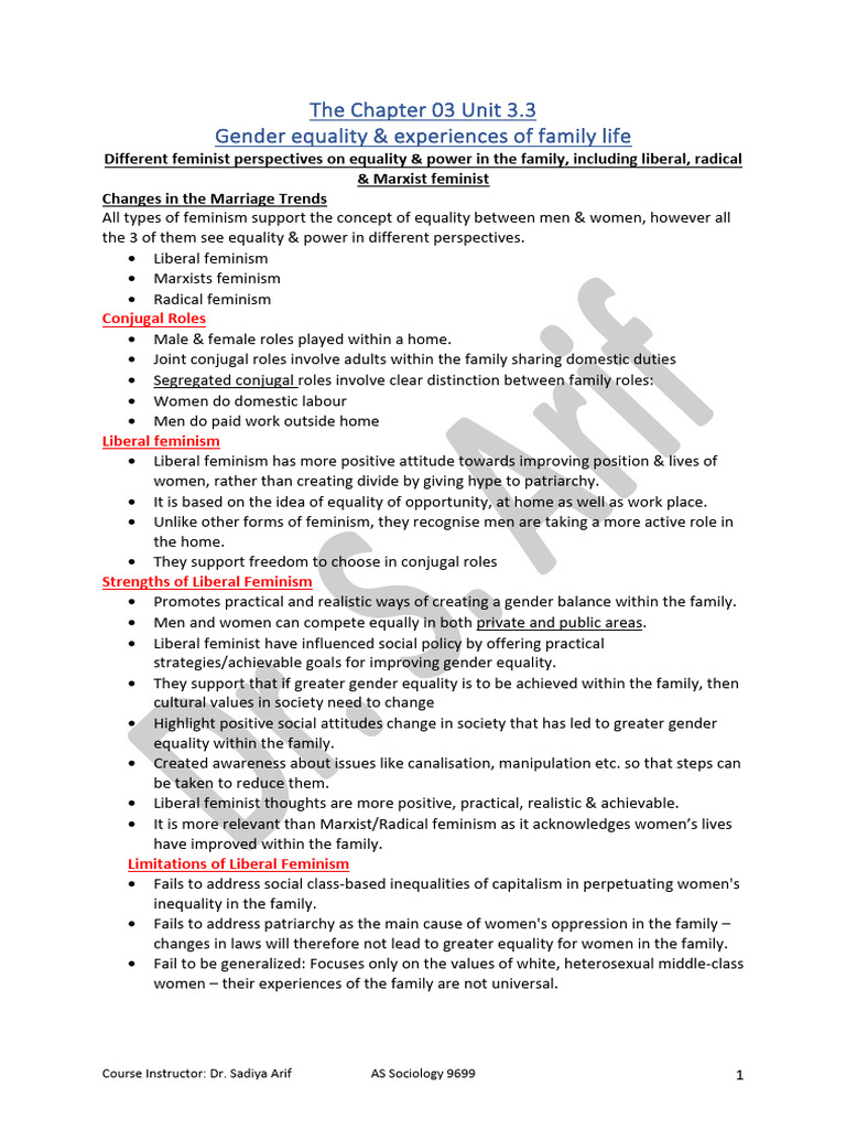 Gender Equality in Family Life: Feminist Perspectives | PDF | Violence ...