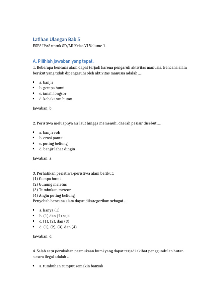 Latihan Ulangan Bab 5 | PDF