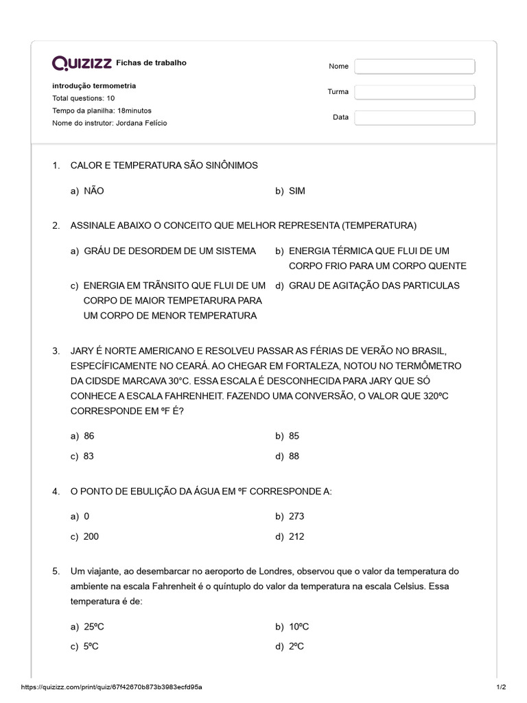 Termometria e Conversão de Temperaturas | PDF | Temperatura | Calor