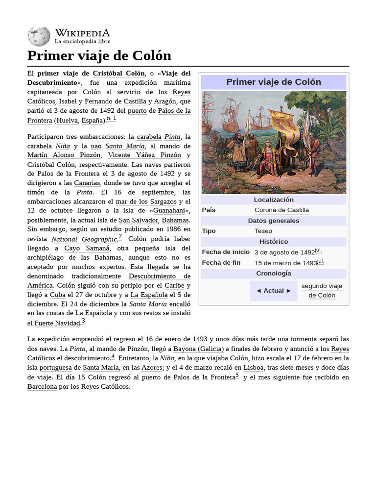 Primer_viaje_de_Colón | PDF | Cristobal colon | Edad del descubrimiento