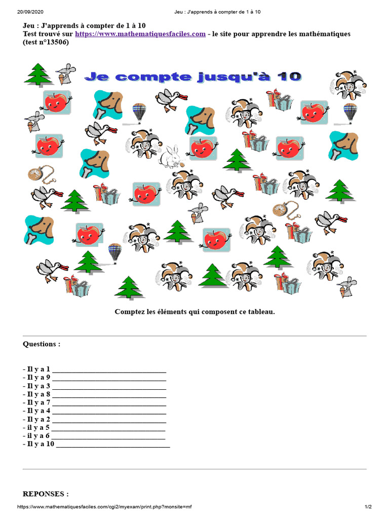 Compter de 1 à 10 : Jeu éducatif | PDF