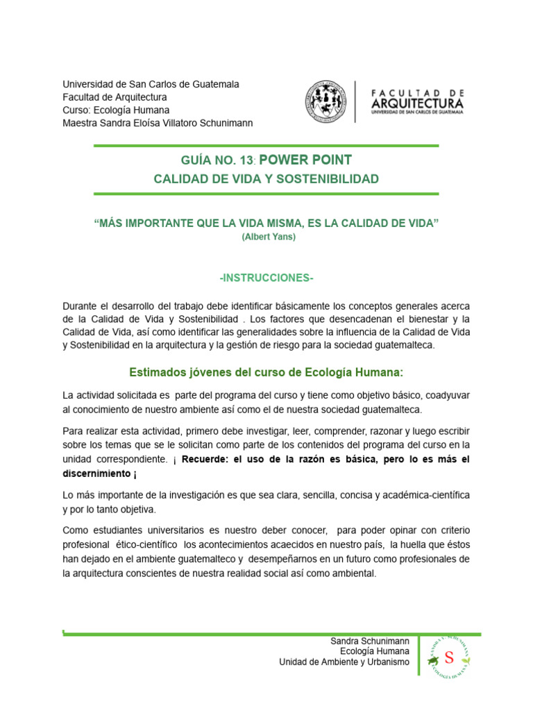 Calidad de Vida y Sostenibilidad en Guatemala | PDF | Sustentabilidad