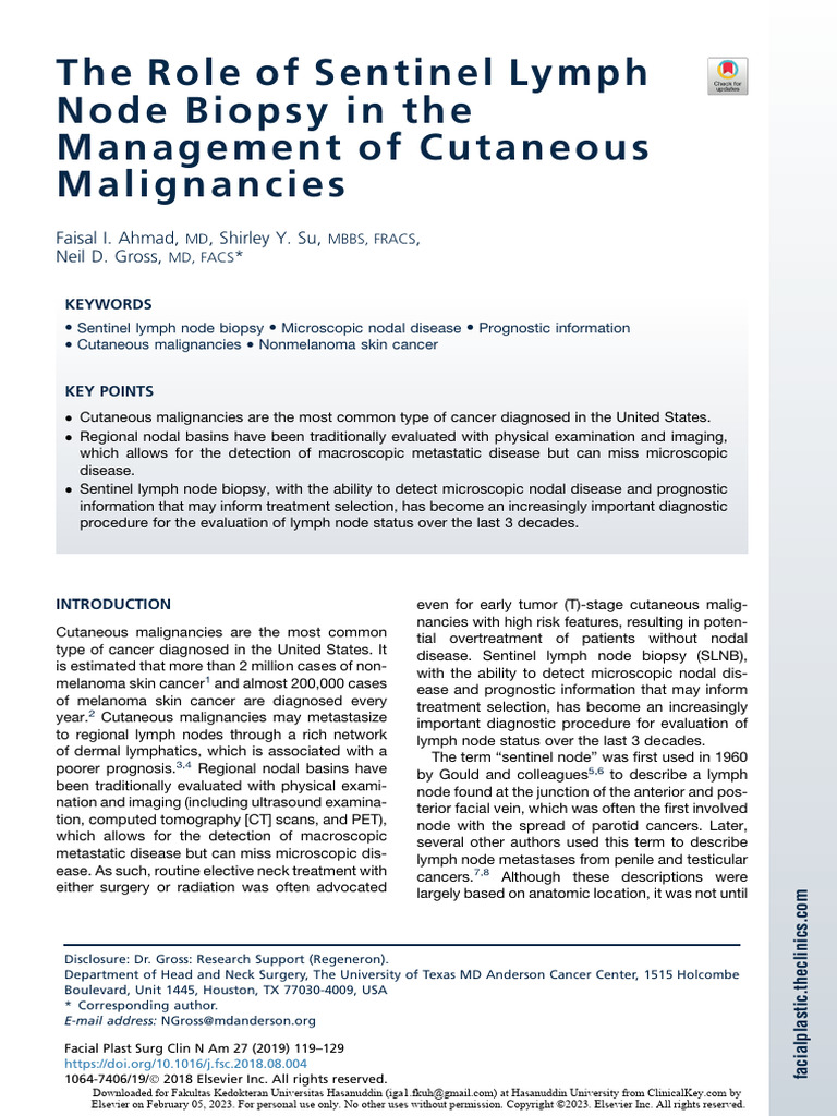 the role of sentinel lymph node biopsy management cutaneous ...