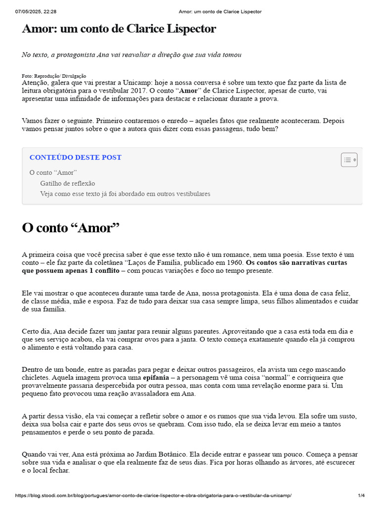 Reflexões sobre o amor em Lispector | PDF | Contos | Amor