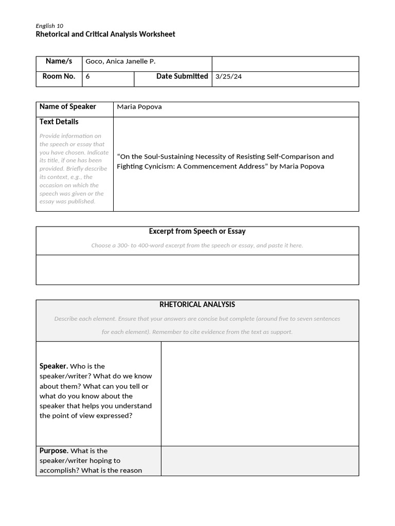 Rhetorical Analysis of Maria Popova's Speech | PDF | Human ...
