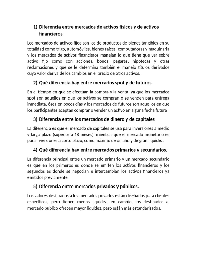 Diferencias en Mercados Financieros y Derivados | PDF | Contratos ...
