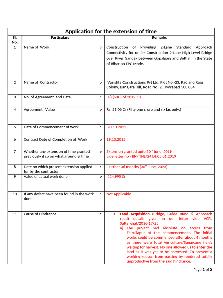 EOT Application for Bridge Construction | PDF