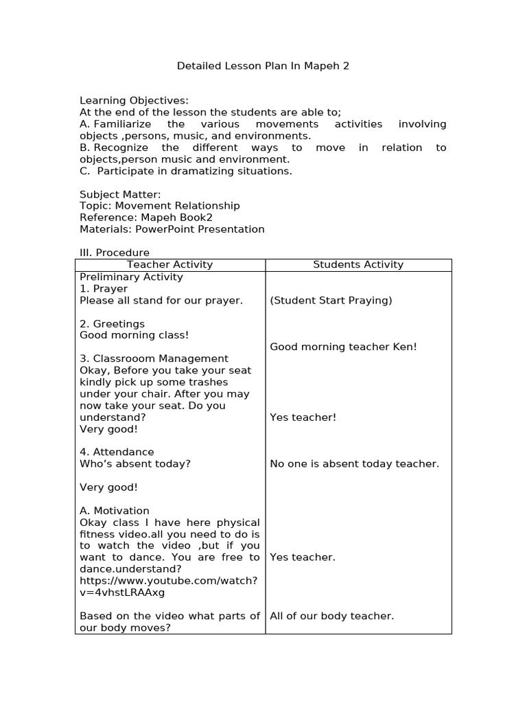 Detailed Lesson Plan in Mapeh 2 | PDF | Teachers | Dances