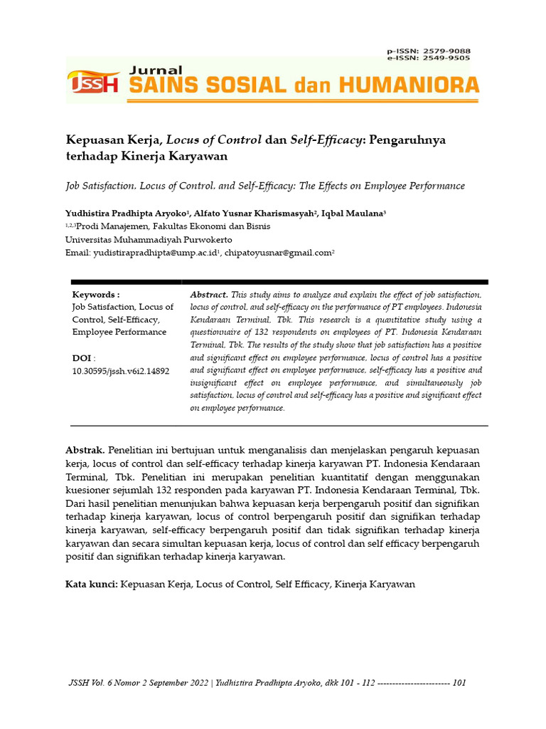 Kepuasan Kerja Locus of Control Dan Self-Efficacy | PDF