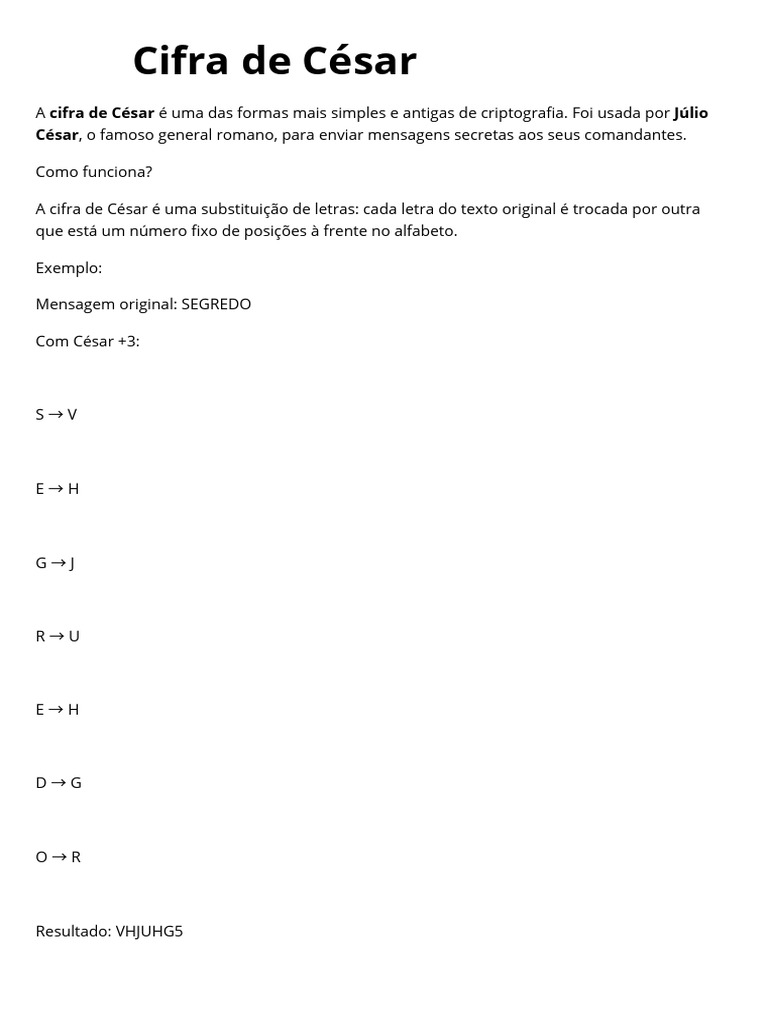 Cifra de César: Criptografia Simples | PDF