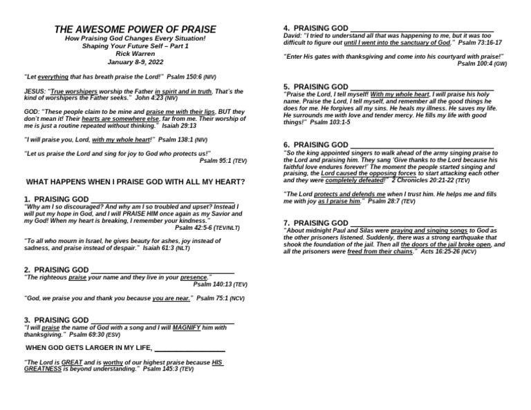 The Awesome Power of Praise Blank Outline | PDF | Psalms | Theology