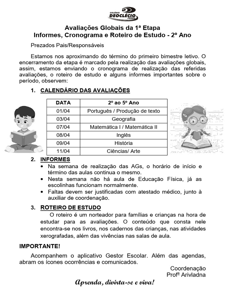 Avaliações e Roteiro de Estudo 2º Ano | PDF
