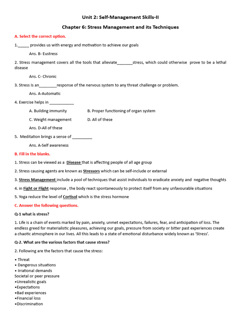 Stress Management Techniques Overview | PDF | Stress (Biology) | Stress ...