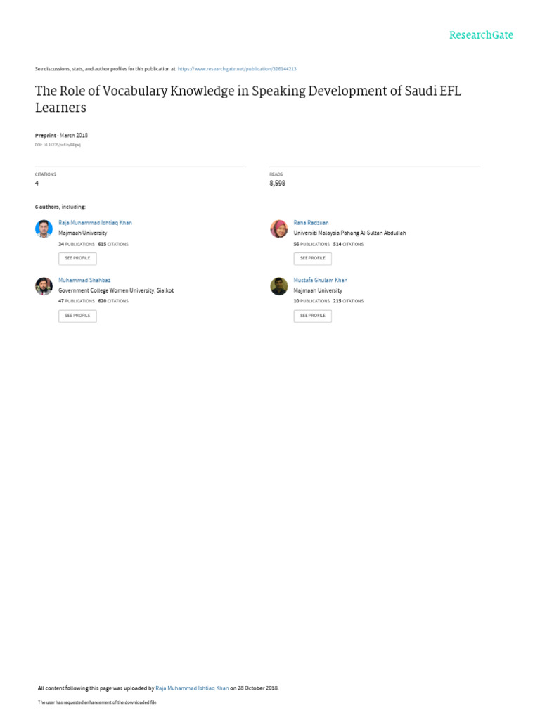 The Role of Vocabulary Knowledge in Speaking Development of Saudi EFL ...