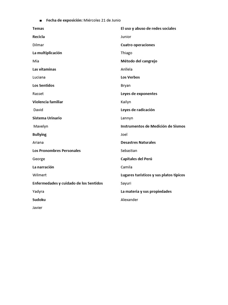 Temas de Exposición | PDF