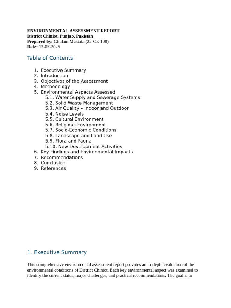 Chiniot Environmental Assessment Report | PDF | Waste | Environmental ...