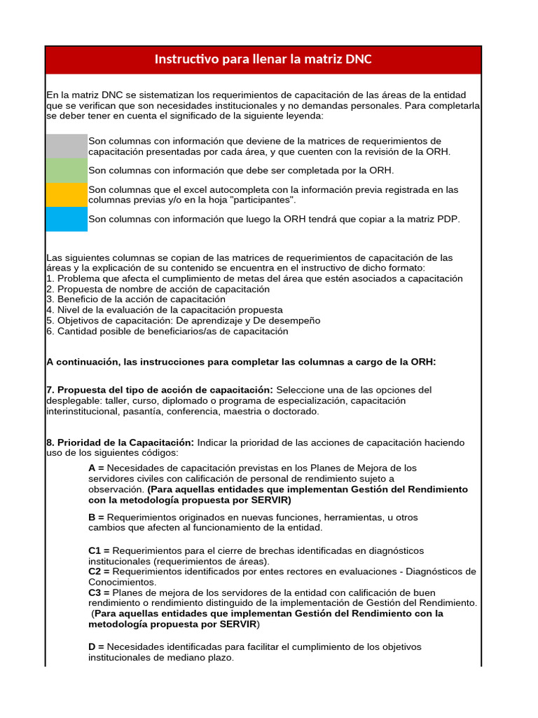 Instrucciones para Completar Matriz DNC | PDF | Planificación