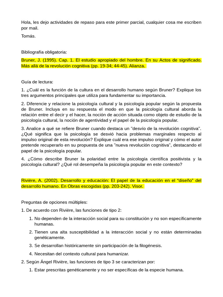Actividades de repaso para primer parcial | PDF | Pensamiento | Percepción
