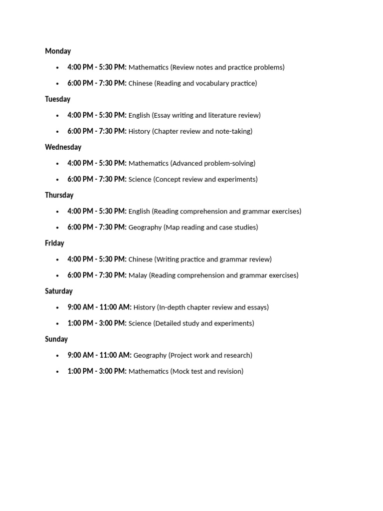 Weekly Study Schedule Overview | PDF