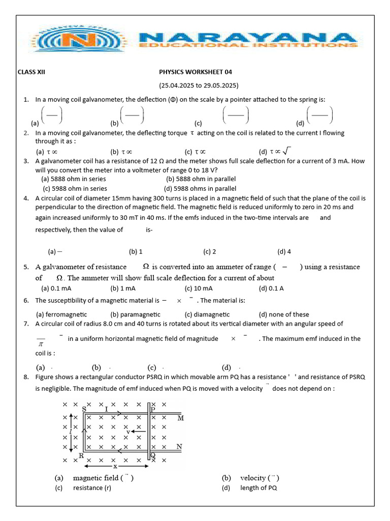Physics Worksheet 25.04.25 to 22.05.25 | PDF | Magnetism | Inductor