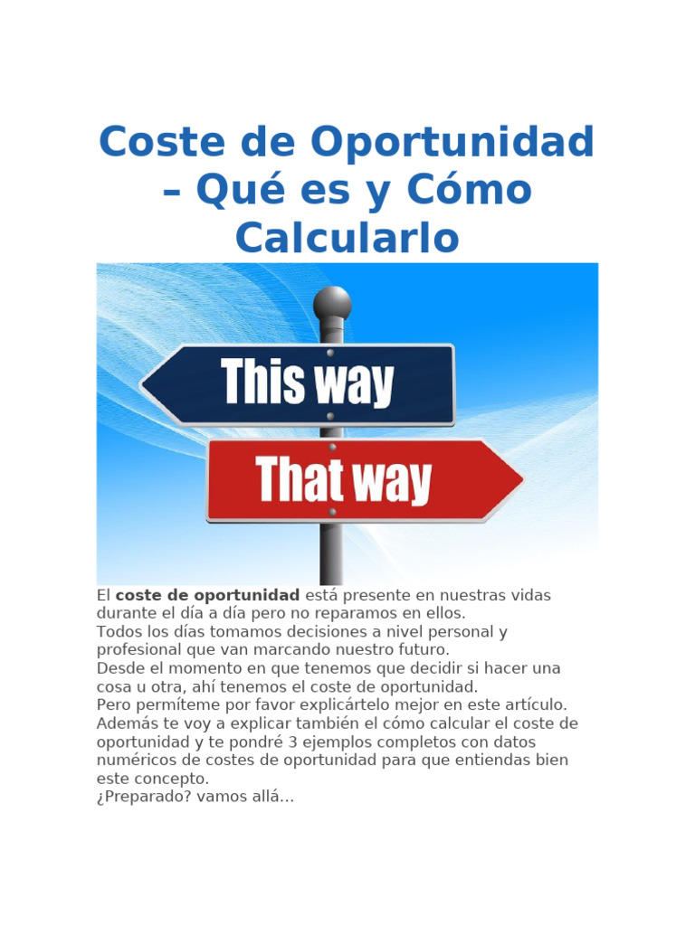 Coste de Oportunidad - BUENO Y COMO CALCULARLO | PDF | Costo de oportunidad