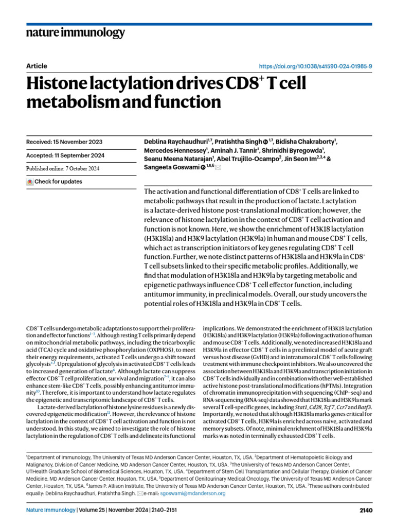 Histone Deacetylation - Nature | PDF | T Cell | Cytotoxic T Cell