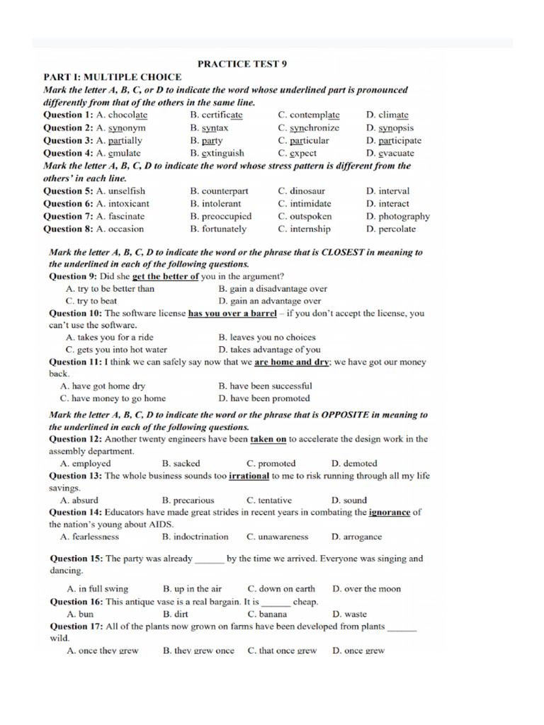 Practice Test 9 | PDF