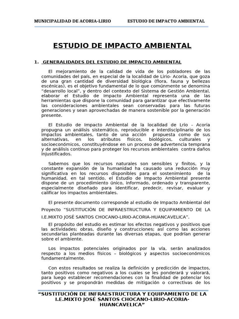 Estudio de Impacto Ambiental Final | PDF | Evaluación de impacto ...