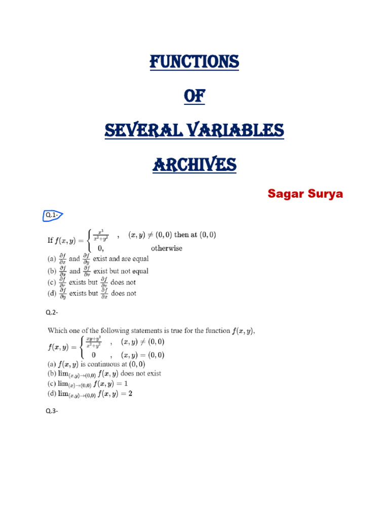 Functions of Several Variables Q&A | PDF