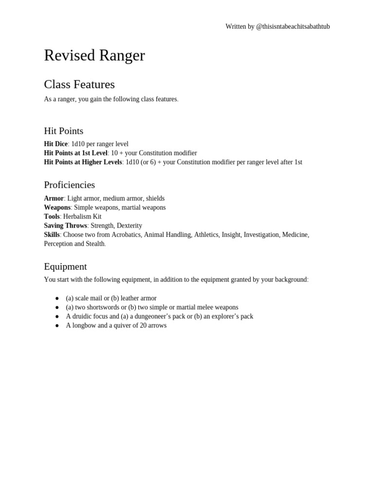 Homebrew Revised Ranger | PDF | Dungeons & Dragons | D20 System