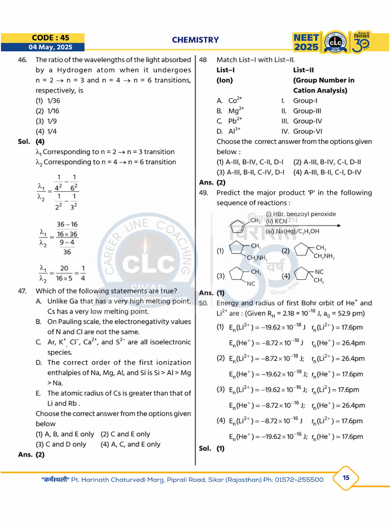 Pages From CLC - Neet (Ug) - 2025 Paper With Solution Code-45 | PDF