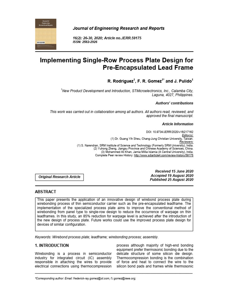 Single-Row Process Plate Design for Leadframes | PDF | Materials ...