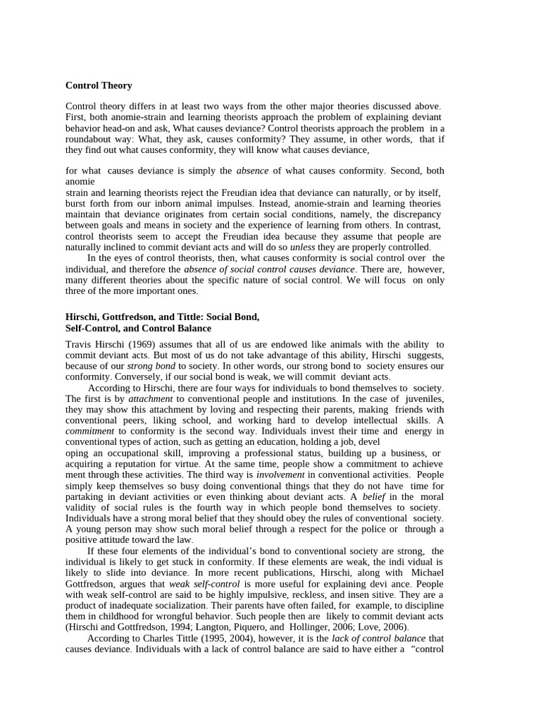 Understanding Control Theory of Deviance | PDF | Deviance (Sociology ...
