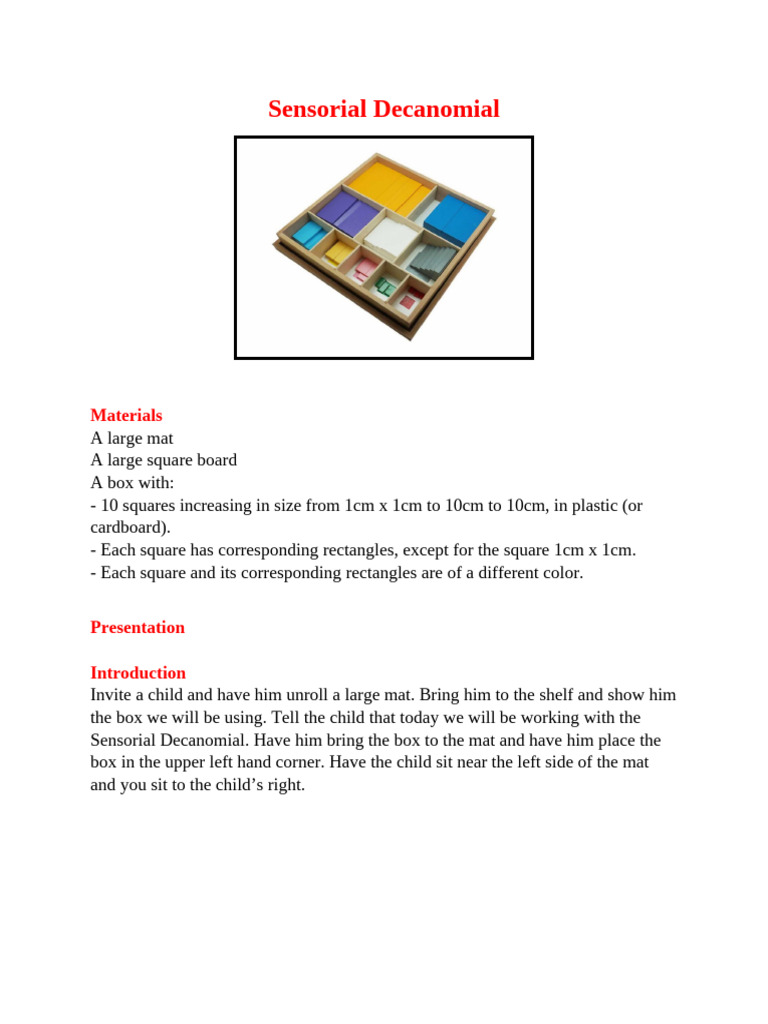 Montessori Sensorial Decanomial Guide | PDF | Elementary Geometry ...
