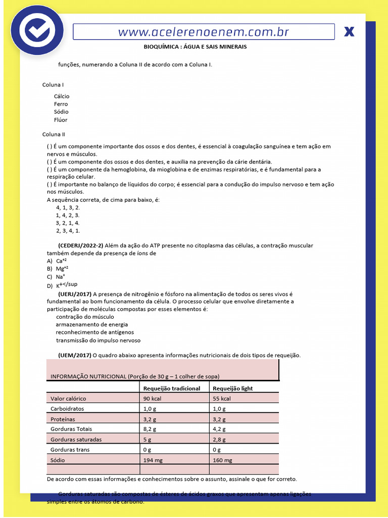 Ficha de Questoes Bioquimica Completa Acelere No Enem 2024 17163100611 ...