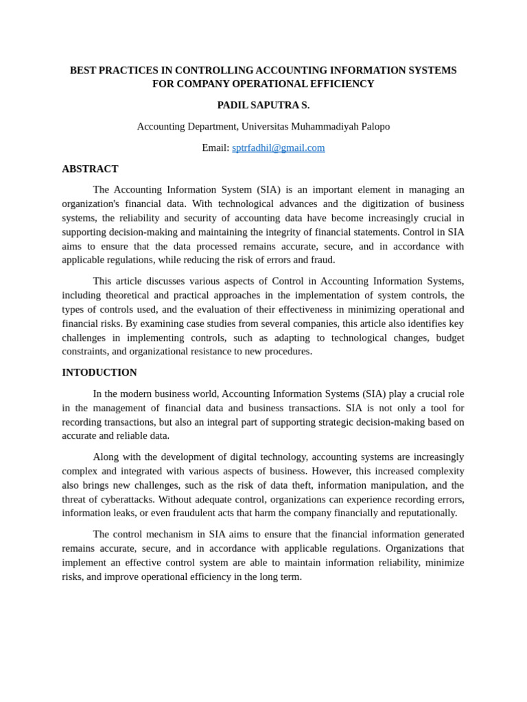 Best Practices in Controlling Accounting Information Systems For ...
