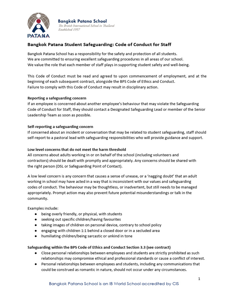 01 BPS Safeguarding Code of Conduct Patana Staff Updated August 2024 ...
