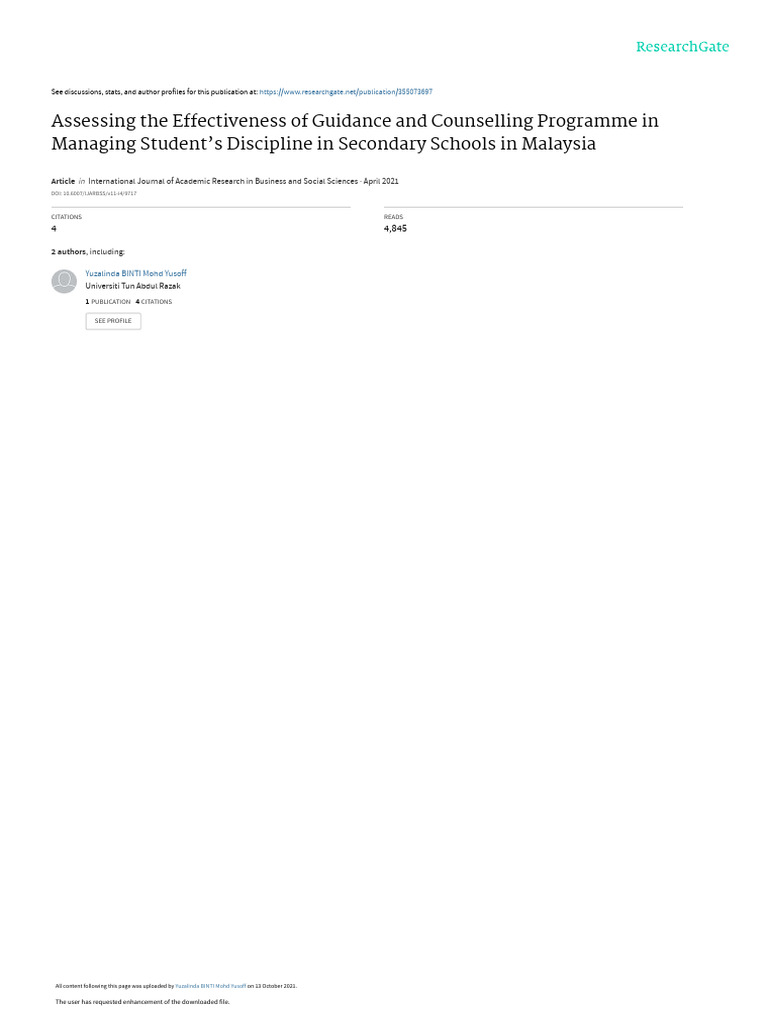Assessing The Effectiveness of Guidance and Counselling Programme | PDF ...