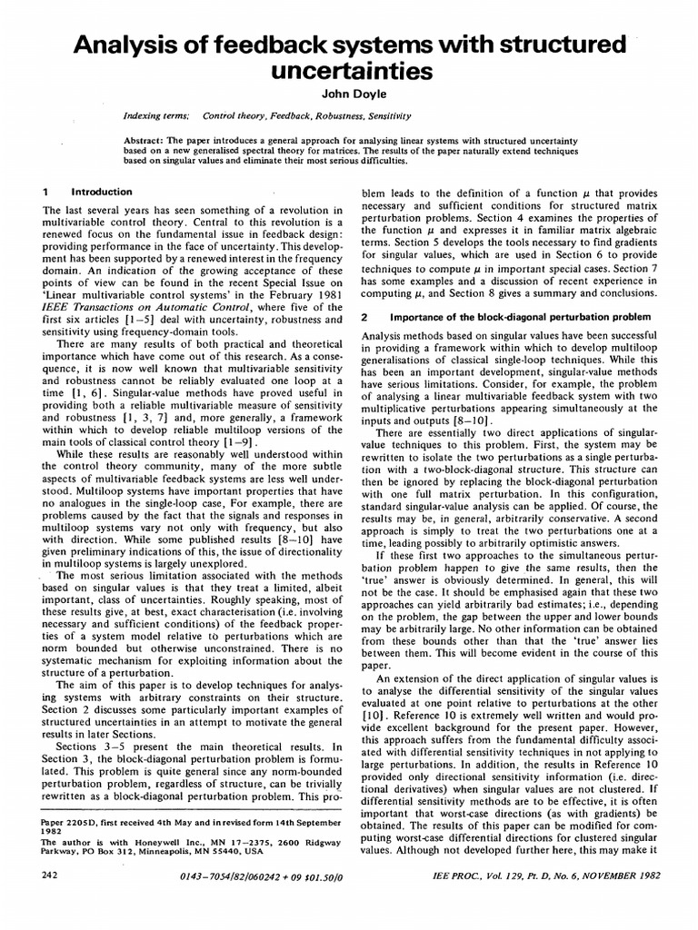 Analyzing Feedback Systems with Uncertainty | PDF | Matrix (Mathematics ...