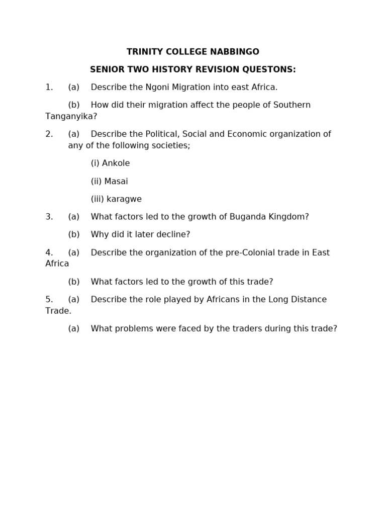 S.2 History Revision Questions 22nd June 2021 | PDF