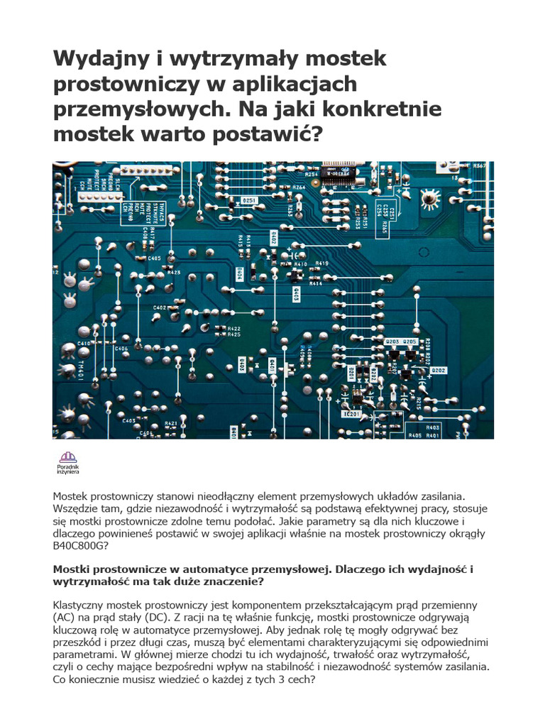 Wydajny I Wytrzymały Mostek Prostowniczy W Aplikacjach Przemysłowych ...