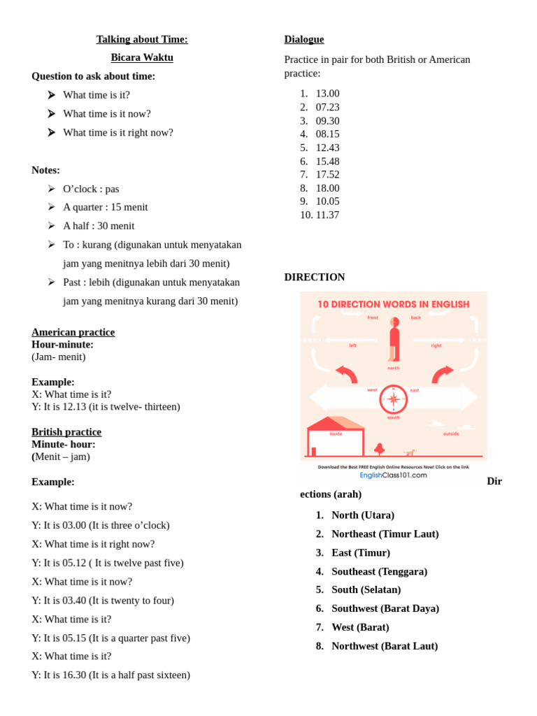 Talking About Time and Direction Simple Version | PDF