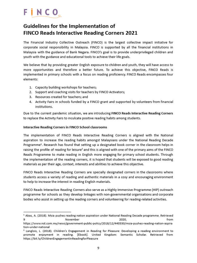 FINCO - Guideline of Interactive Reading Corner | PDF | Teachers ...