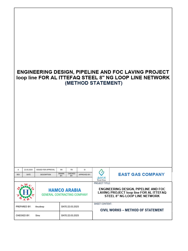 Al Ittefaq Steel Pipeline Project Method Statement | PDF | Pipe (Fluid ...