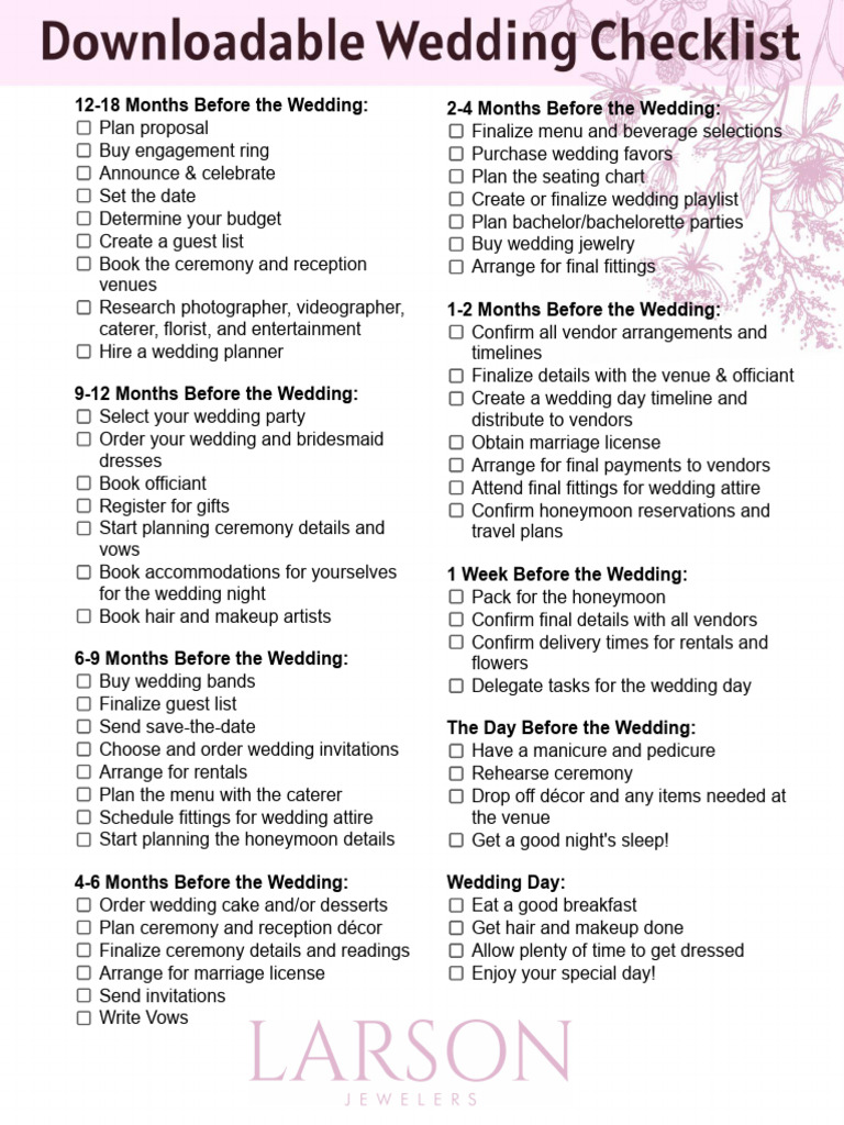 DownloadableWeddingChecklist | PDF | Wedding | Rites Of Passage