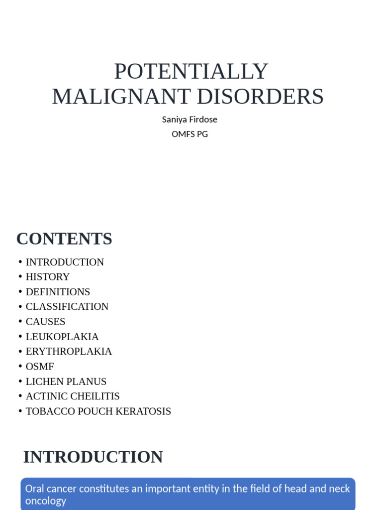 Overview of Potentially Malignant Disorders | PDF | Clinical Medicine ...