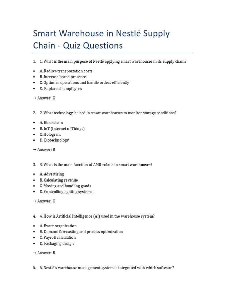 Nestle Smart Warehouse Quiz | PDF