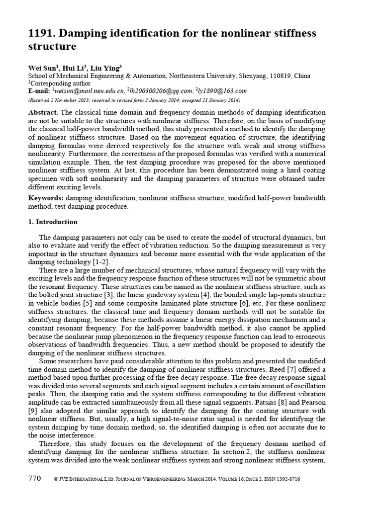 Damping Identification For The Nonlinear Stiffness Structure | PDF ...